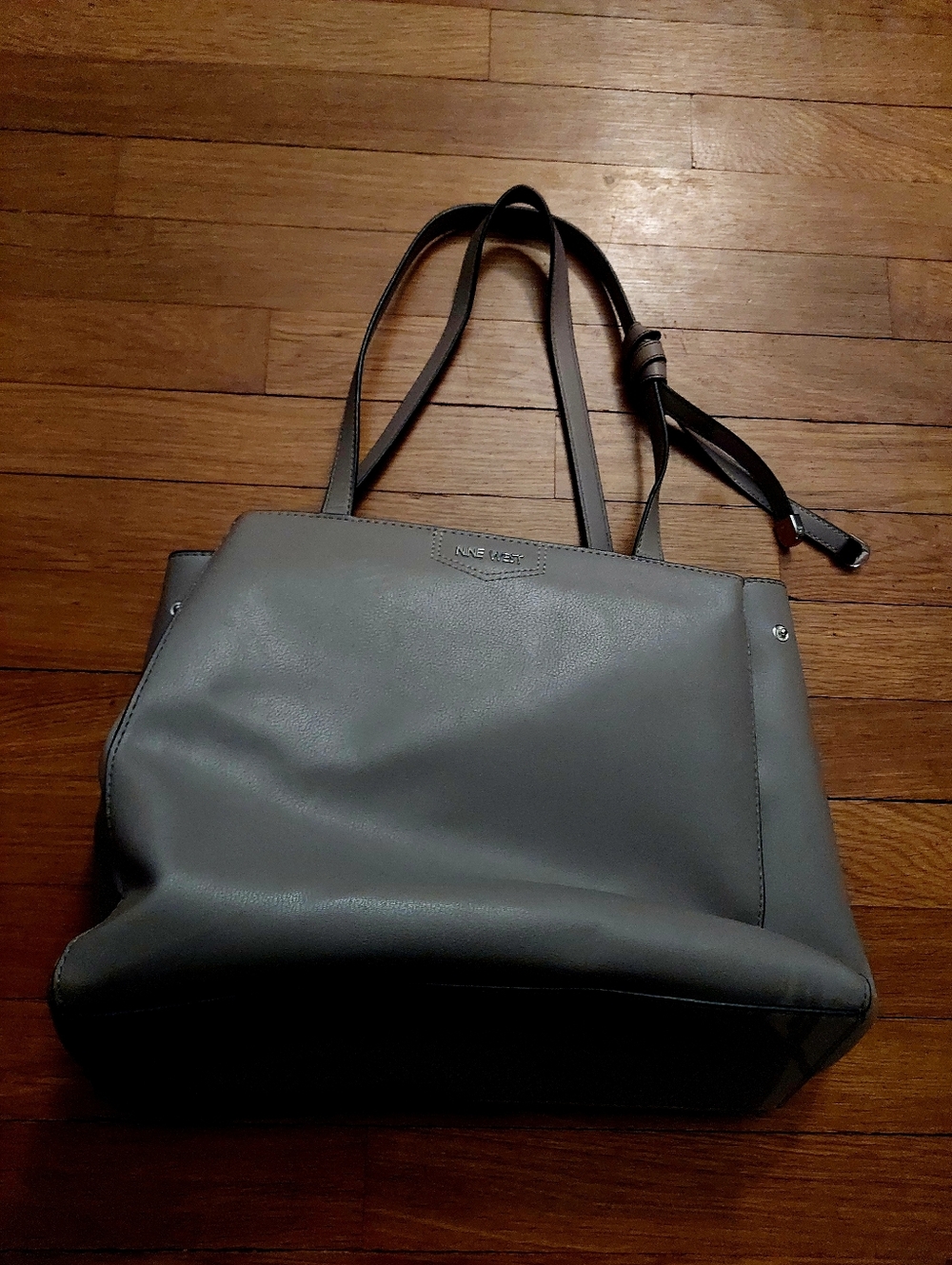 Nine West Gray Leather Tote with Dual Straps